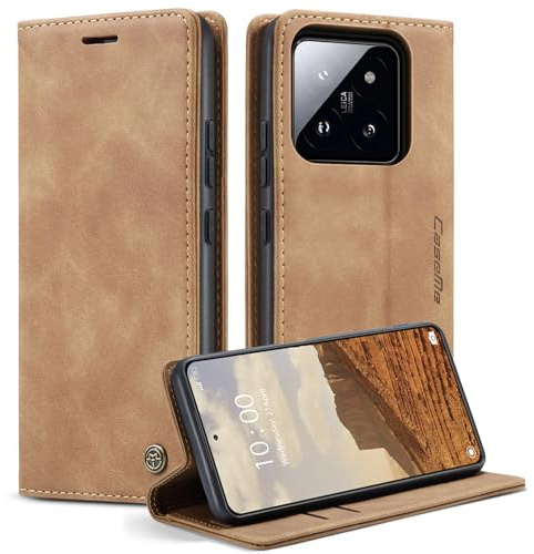 Monweicz Handyhülle für Xiaomi 14 Hülle Premium Lederhülle Klappbar Flip Case Tasche Magnet Kartenfach Standfunktion Klapphülle Schutzhülle für Xiaomi 14 - Braun