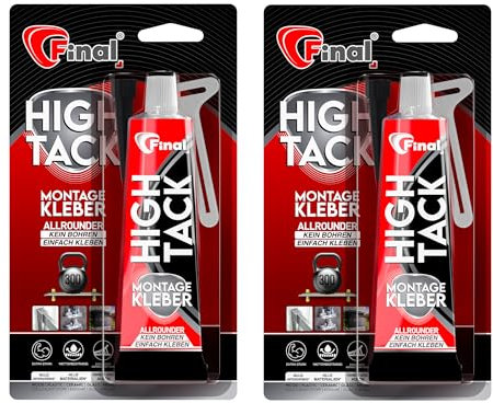 FINAL High Tack Colle de montage – 2 tubes de 75 ml – Colle de construction hybride MS polymère de haute qualité, colle de montage fiable pour une adhérence parfaite en intérieur et en extérieur