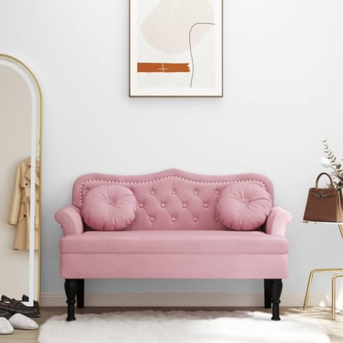 Massbinet Sitzbank mit Kissen Sofa 2 Sitzer Couch Kleine Loveseat mit Samt-Optik Modern Polstersofa für Wohnzimmer Schlafzimmer kleinen Raum Rosa 120,5x65x75 cm Samt