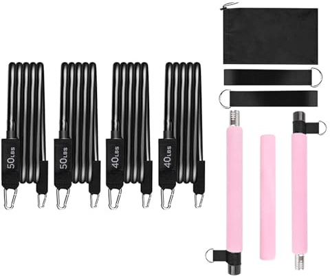 Woedpez Multifunktionales Pilates Stab und Widerstandsband Set, tragbare Fitnessgeräte für Beine, Hüften, Taille und Arme, Pilates Stab Sets mit Widerstandsband, Trainingsausrüstung für Beine
