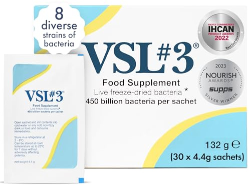 VSL#3 Live Bacteria Supplement - 450 Billion Across 8 Strains - 30 sachets | 450 billion live bacteria per sachet, 8 bacterial strains, easy-mix powder sachets, vegan friendly, dairy free, gluten free