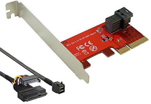 Computer District - Controller-Karte PCI Express (PCIe) x4 auf SFF-8643 für SSD U.2 PCIe NVMe + High- und Low-Profile-Winkel + 1 m Kabel SFF 8643 auf U.2 SFF8639