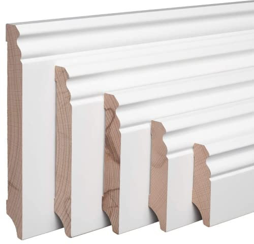 REESE Sockelleisten Echtholz Buche Weiß - Berliner Profil - 100mm Höhe - 1 Stück / 2,3 lfm - Fußleisten modern - nicht selbstklebend - 230 cm