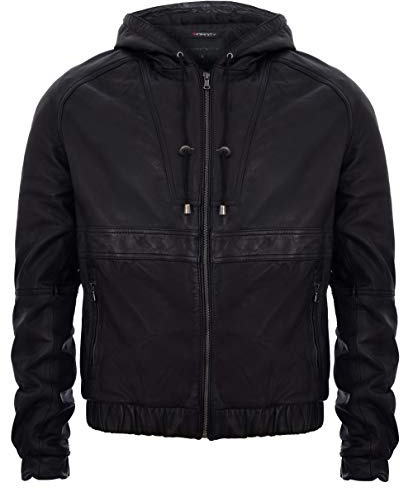Herren Schwarze Bikerjacke Aus Leder Mit Nappaleder Und Kapuze