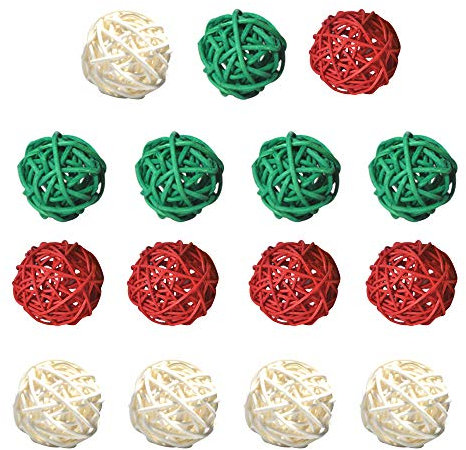 Simoutal 15 Uds. De Bolas de Mimbre Decorativas de Mimbre de 5cm de Colores Mezclados, Adorno para decoración del hogar, Relleno de Cuencos, Rellenos de jarrones (Rojo, Verde, Blanco)