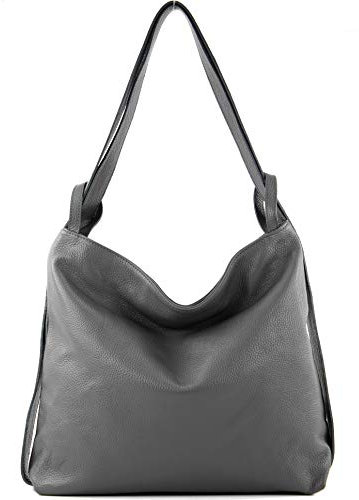 modamoda de T192 Damen Leder Rucksack Schultertasche 2in1 handmade in Italy, Farbe:Zeltgrau