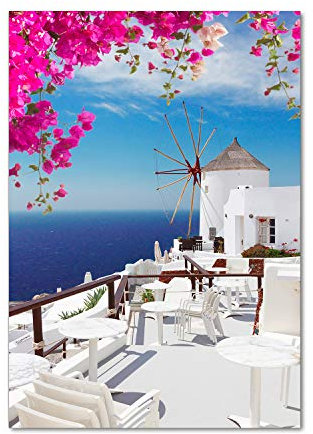 Tulup Glas-Bild 70x100cm - Wandbild Glas Wandkunst - Wandbild gehärtetem Sicherheitsglas - Dekorative Wand Küche Wohnzimmer - Santorini Griechenland