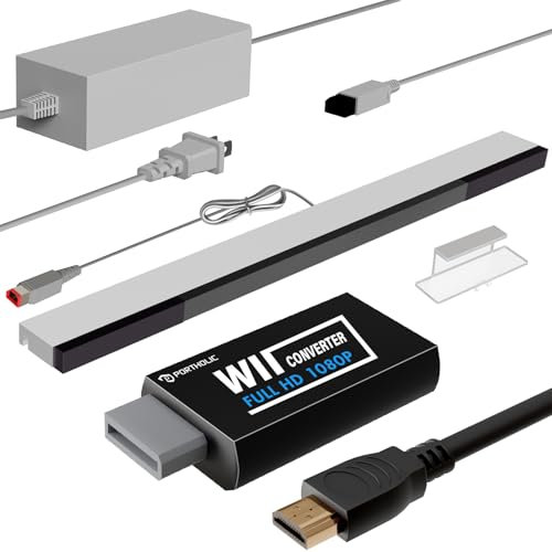4-in-1 Wii Kabel-Set - Netzteil AC + Wii zu HDMI Konverter + Kabelgebundene Sensorleiste + Komponenten-AV-Kabel für Nintendo Wii