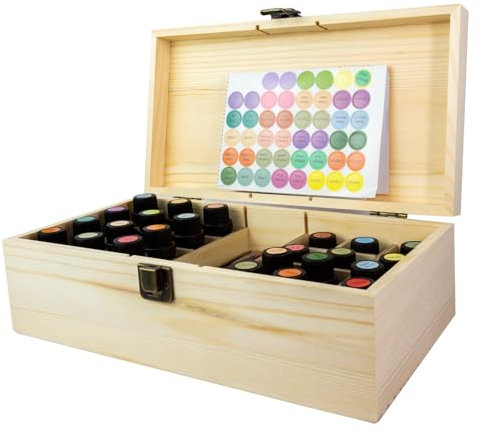 Guolich Aufbewahrungsbox für ätherische Öle aus Holz Ätherische Öle Display Organizer 25 Fächer Ständerhalter für 15 ml Flaschen Nagellacksammlung mit Deckel
