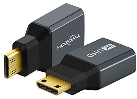 Twozoh Adaptador Mini HDMI 8K (2 Unidades), 2.1 Mini HDMI Macho a HDMI Hembra estándar Adaptador Convertidor Soporte 8K@60Hz, 4K@120Hz, 2K@240Hz