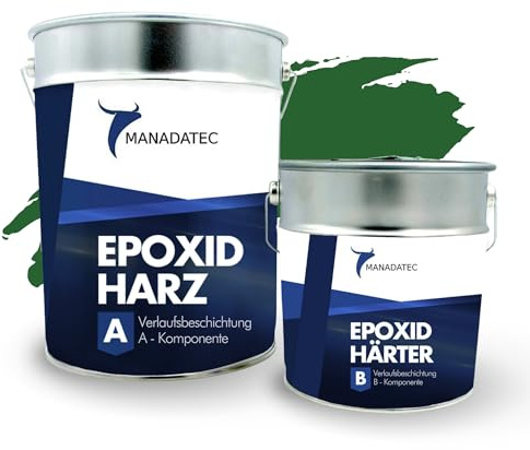 MANADATEC 2k Epoxidharz Verlaufsbeschichtung 12kg I RAL 6002 Laubgrün I Lösemittelfrei, Umweltfreundlich & Geruchsneutral I Für ebene Garagen-, Keller- & Werkstattböden I Hohe Belastbarkeit