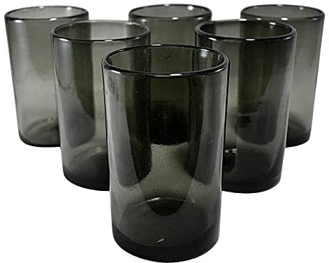MAREY Wassergläser, 6-teiliges Set, mundgeblasenes Glas, hergestellt in Mexiko, rauchfarben, 500 ml