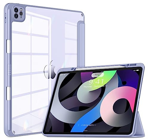 VIKESI for iPad Pro 12.9 Case 6th/5th/4th/3rd Generation 2022/2021/2020/2018,Clear Back Cover[Built-in Pencil Holder,Auto Sleep/Wake,Camera Protection] for 12.9-inch iPad Pro-Blue Purple