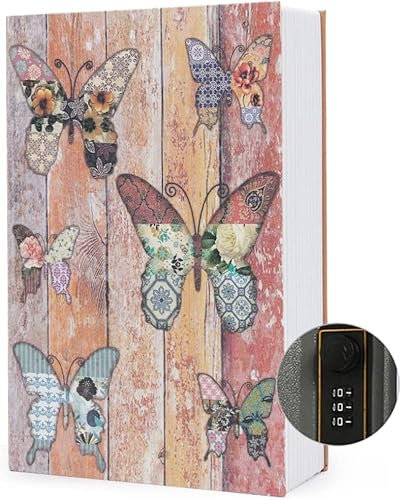 TourKing Diversion Book Safe Storage Box, Dictionary Secret Safe Can with Security Combination Lock/Key, Diversion Book Hidden Safe (Combination, Butterfly)