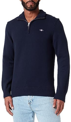GANT Herren Casual Cotton Halfzip Pullover, Evening Blue, Standard