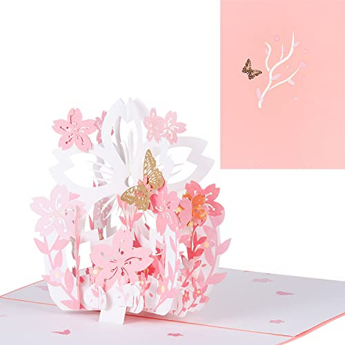 3D Pop-Up Geburtstagskarte,Valentinstagskarte für Verliebte,Familie und Freunde, Rosa Blumenkorb,Romantische und Warme Karte für Geburtstag,Hochzeit,Jubiläum,Engagement,Klappkarte mit Umschlag