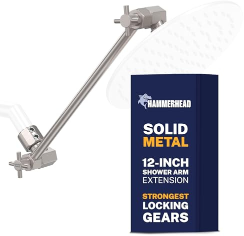 HammerHead Showers All Metal 12 Inch Adjustable Shower Head Extension Arm, Raises Showerhead Height, Shower Extender Arm Supports Up to 10 lbs, Brushed Nickel