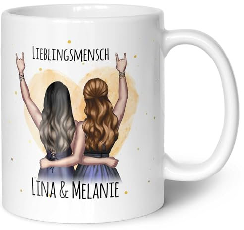 GRAVURZEILE Tasse imprimée avec configuration - Meilleure amie - Motif entièrement personnalisable à personnaliser soi-même - Cadeau personnel pour les amies - Couleur : blanc