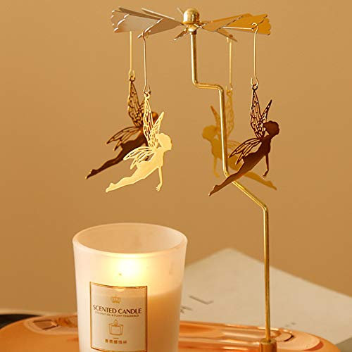 Drehbare Teelichtkarussell Engel Fee Karussell Gold Rotierender Kerzenständer Glas Teelicht Windlichthalter Rotierender Kerzenhalter Rentier Weihnachten Dekoration Geschenk Heimdekoration, 8cm