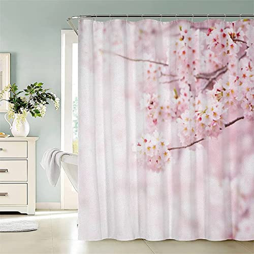 AASIRA Tenda da doccia 240 x 200 cm, rosa Sakura, antimuffa, impermeabile, extra lunga, con 12 anelli per tenda da doccia, motivo floreale 3D, per bagno e bagno
