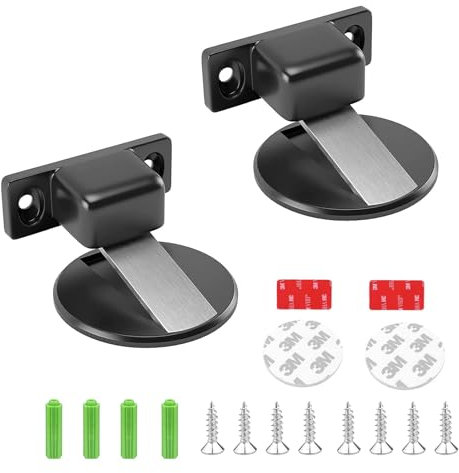 GEFIRE 2 Pcs Arret de Porte Magnetique Arrêt de Porte en Métal, Butée de Porte Magnétique en Métal Butée de Porte Invisible, Butée de Porte Magnétique Solide Avec Adhésif et Vis (Noir)