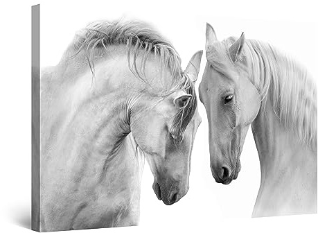 Startonight Bilder - Weiße Pferde Lieben - Leinwandbilder Moderne Kunst, Wanddeko Kunstdrucke, Wandbilder XXL Wohnzimmer Groß Wand Bild 80 x 120 cm, Tag Nacht Effekt, Elegante Geschenkidee Wand Deko