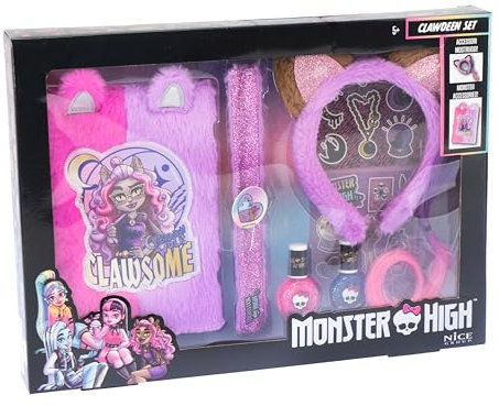 Nice Group - Monster High Clawdeen Set, Notiztagebuch mit Stirnband, Nagellack, Paillettenarmband