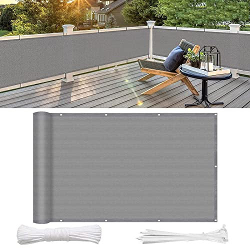 GUOJUN Balkon sichtschutz 135 x 1000 cm Windschutz Staubschutz Innen Balkonverkleidung mit Ösen und Kordel für Balkon Zaun Terrassen Garten, Grau