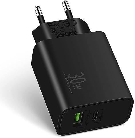 30W 2-Porte USB-C Caricatore per Samsung Galaxy S25/S24/S23/S22/S21 Ultra, Note 20/10/9/8, A73/A53/A52/S10/S9, Caricabatterie USB-A USB-C PD/QC Tipo C Alimentatore Adattatore Presa Spina