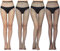 Clundoo Medias Rejilla Mujer, 4 Pares Mujeres Sexy Elástico Medias Medias Mujer, Cintura Alta Medias de Rejilla Pantimedias Elástico para Halloween