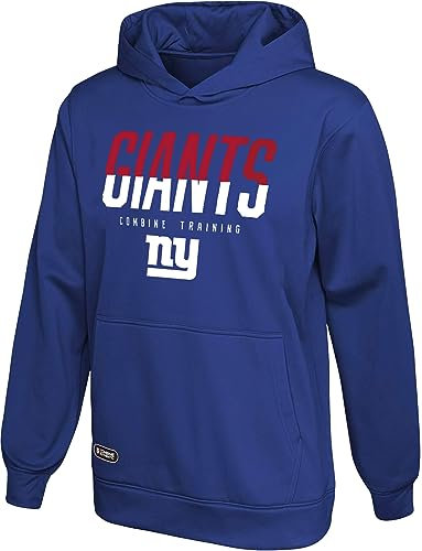 Outerstuff NFL Youth 8-20 Big Stage Team Color Performance Primary Logo Pullover Hoodie, New York Giants, 10-12