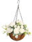 Qianly Hanging Artificial Flowers Basket Flower Arrangement, Fake Peony Flowers, Hanging Basket Chain Flowerpot for Yard Patio Lawn, white