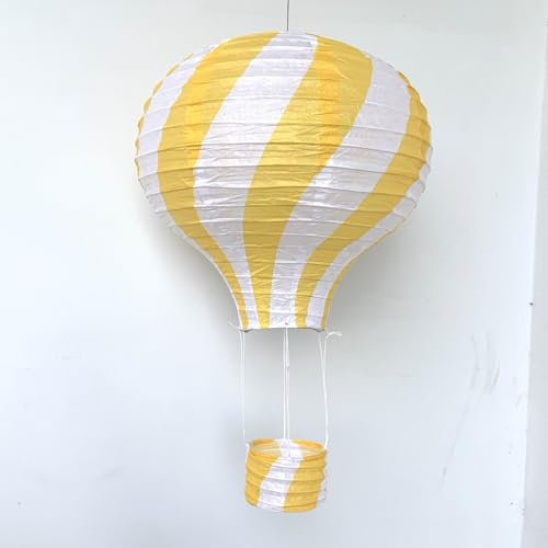 Bunte Heißluftballon Lampions aus Papier als Deko für Geburtstag oder Party | Ø30cm, flammhemmend, mit Gondel und Metallbügel | Papierlampion Laterne Partydeko, Farbe: Gelb