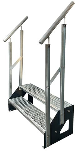Kaminbau Mierzwa Premium Stahl Treppe Freistehend mit beidseitig verzinktem Geländer/Wangen Anthrazit RAL 7016/2 Stufen verzinkt (Breite 600 mm) (Höhe 38 cm) Gitterroststufe Gartentreppe