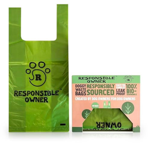 Responsible Owner Dog Poo Bags, 240 Environmentally Friendly, Extra Thick, Super Strong, Plant Based Dog Bags, With Easy-tie Handles, Leak-proof, Each Dog Poo Bag Measures 17 x 37cm