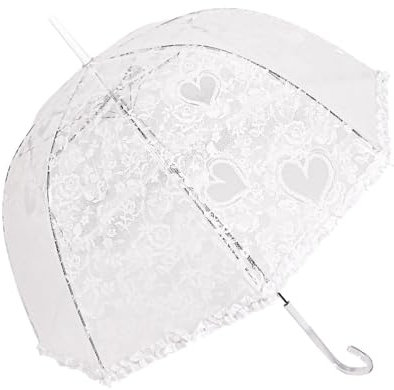 Chesoon Paraguas de encaje transparente Estampados de rosas Sombrilla nupcial de plástico para bodas Toldo de cúpula a prueba de viento,Blanco