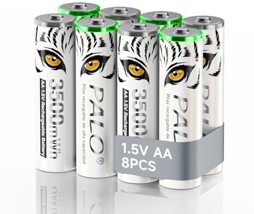 Mspalocell Lithium AA Akku 1.5V 3500mWh, Tiger-Drucken & mit Ladelicht, 1500 Zyklus Schnellladung AA Batterien Wiederaufladbare, 8 Stück Akkus mit Batteriekasten