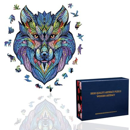 ieron 200 Pcs Original Wooden Jigsaw Puzzle, Majestic Wolf, Medium 9.13x11.8, Unique Animal Shaped Puzzle Box, Birthday Idea for Kids, Adults, Girls, Boys, Family Game and Hobby