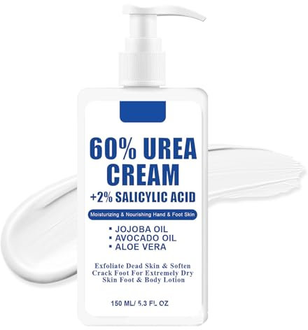 Urea Creme, Fußcreme für sehr Trockene Füße, Fußpflegecreme mit 60% Urea und 2% Salicylsäure, Repariert Trockene, Rissige und Raue Haut, Tiefenfeuchtigkeit und Hauterweichung, 150ml (2 Stück)