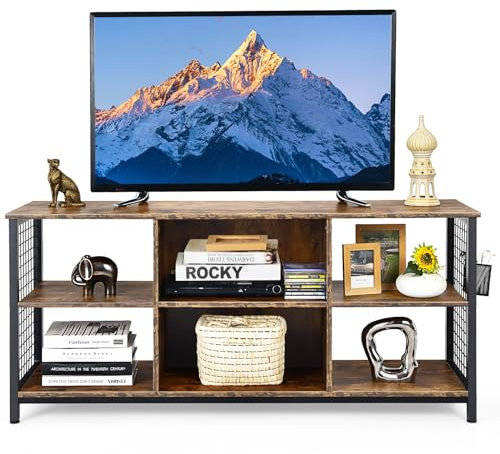 KOMFOTTEU Mobile TV Industriale Panca TV a 3 Livelli con Supporto a Sospensione Metallico Tavolo TV Stile Vintage per TV fino a 65 140x40x63cm per Soggiorno Camera da Letto Ufficio