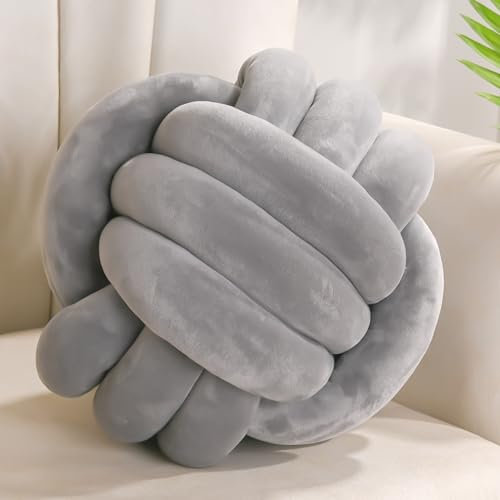 Yhoelata Knotenkissen, Dekokissen Dunkelgrau, Zierkissen Aesthetic Sofakissen aus Samt, Bett Deko Kissen Runden für Kind Schlafzimmer, Geschenk 22 cm