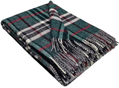 STTS International Wolldecke 100% Schurwolle Wohndecke in versch. Farben 140 x 200 cm Tagesdecke Schurwolldecke Woll-Plaid Tirol (Grün-Rot (karo), 140 x 200 cm)
