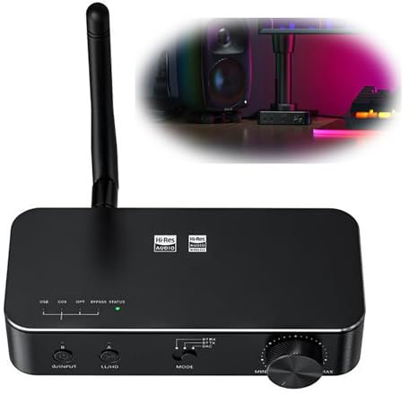 GJLRS Transmisor Receptor de Audio Bluetooth, XMQS PC TV Transmisor Receptor AptX HD/LDAC/DSD256, Audio HiFi Bluetooth EA9038Q2M Amplificador Decodificador USB DAC