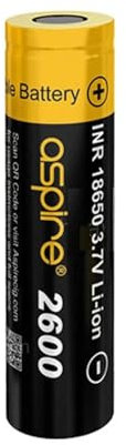 Aspire 2600mAh 20A I8650 Rechargeable Battery Single High Amp Flat Top Battery Long Lasting Battery for Sub Ohm E Cigarettes Vape Starter Kit - No Nicotine