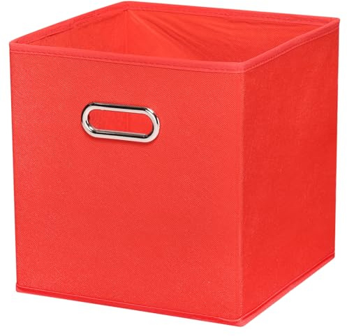 PATIKIL Foldable Storage Cube Bins, Fabric Storage Bins Cube Organizer with Handle for Home Bedroom Shelf Closet Organization, Red (11x11x11)