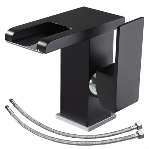 Robinet de salle de bain cascade LED cascade mitigeur de lavabo en laiton massif robinet de lavabo (noir)