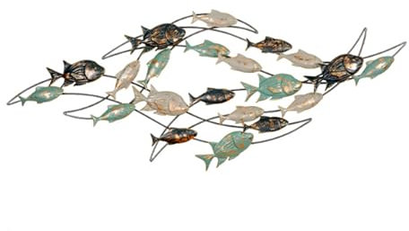 WSNCXFW 3D-Wanddekoration mit Fischen aus Metall für die Küste, große Wanddekoration mit Fischen am Strand, Wandskulptur mit Fischen, Wanddekoration mit Fischen im Ozean