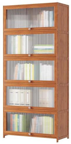 HUHJYUGE Kleines Bücherregal mit Schmalem Regal, Geschlossenes Standard-Bücherregal mit Hochklappbaren Türen, Büroregal Aufbewahrungsregal Aktenregal Raumteiler (5 Tier)