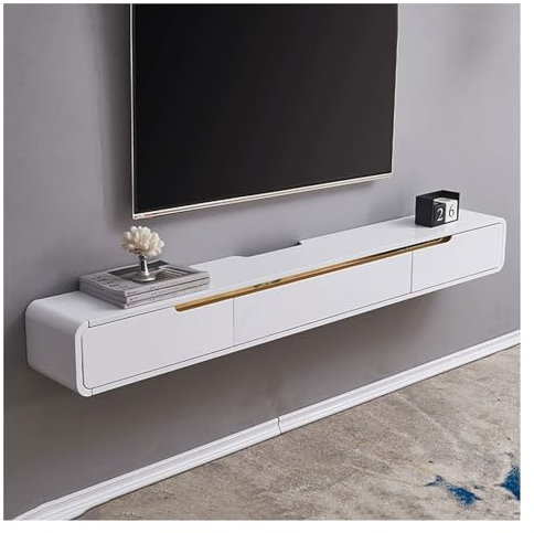 Fernsehtisch Moderner schwebender TV-Ständer, 47,2/59/70,8 Zoll großes wandmontiertes Konsolen-Entertainment-Center mit Plattform und Medientischschrank mit 2 Schubladen for das Wohnzimmer TV Board(We