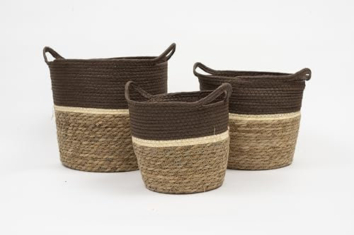 ARZOM - Seegras Korb Set – Aufbewahrungskorb mit Henkeln – Vielseitiger Flechtkorb als Wäschekorb, Blumentopf & Ablagekorb – Körbe geflochten aus robustem Seegras im Boho Stil – 3teilig